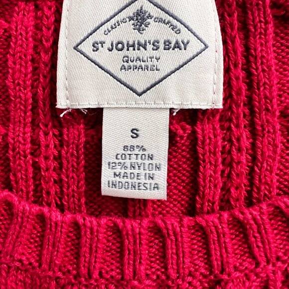 St. John's Bay Crew Neck Cable Knit Cotton Sweater Red Long Sleeve NEW Small - Picture 9 of 9